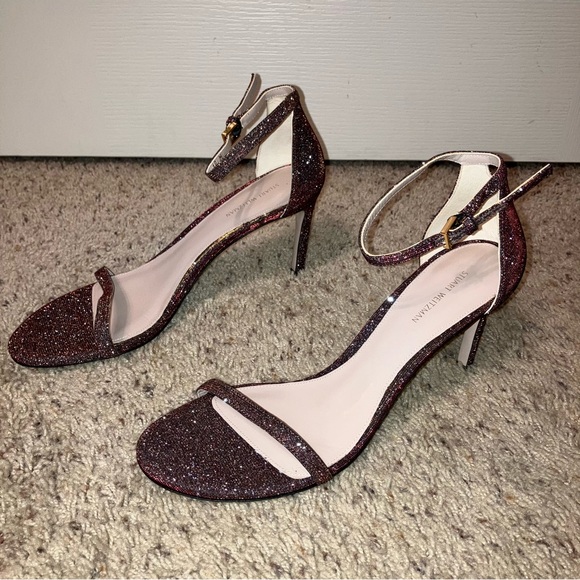 STUART WEITZMAN Heels SANDALS Glitter CRYSTAL Wine NUDIST - Sz 10 M Spain NEW! - Picture 4 of 16